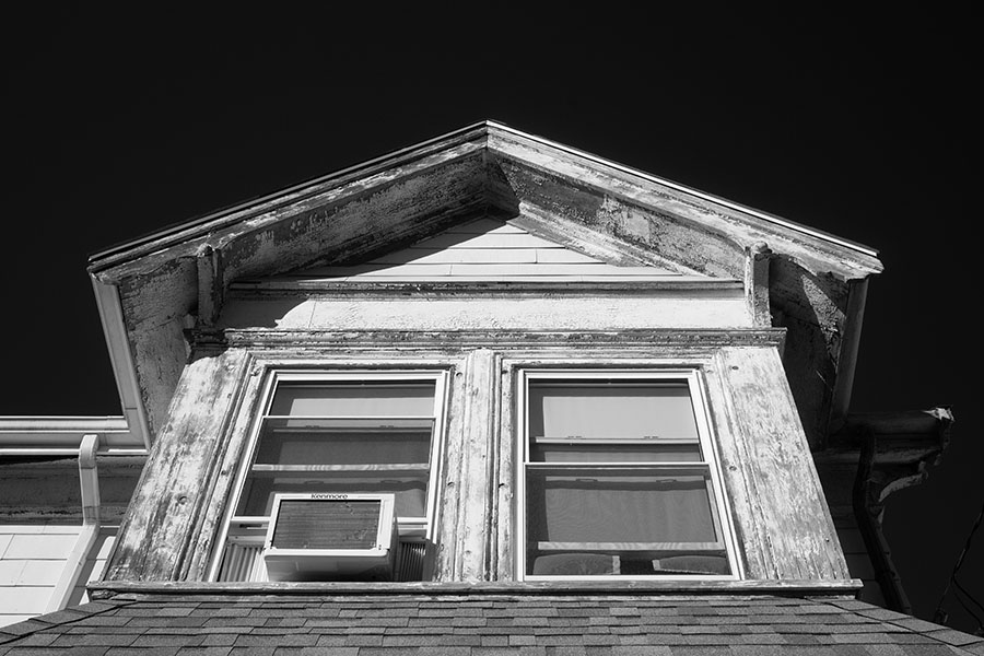 Infrared Photo of House Front and Peaked Roof.